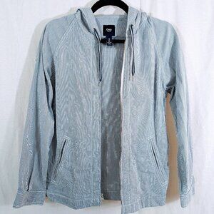Gap Blue and White Striped Zip Up Hooded Size S